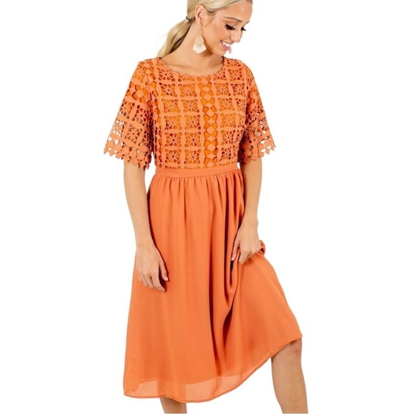 Roolee Dresses & Skirts - Roolee | NWT Orange Crochet Flowy Midi Dress Sz M
